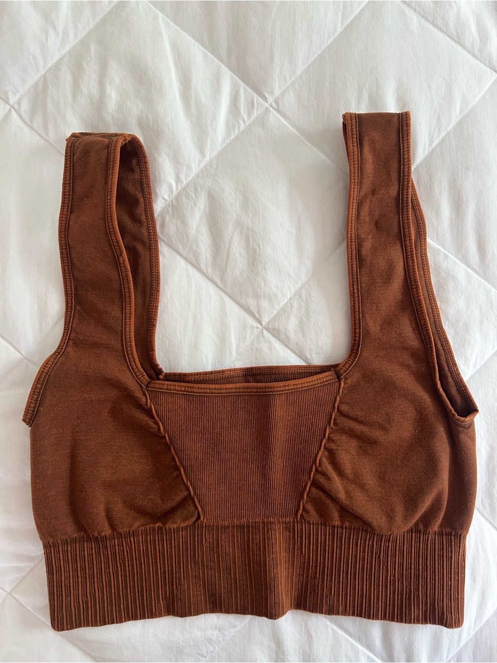 Free People Ribbed Square-Neck Bralette & Leggings in Rust Brown
